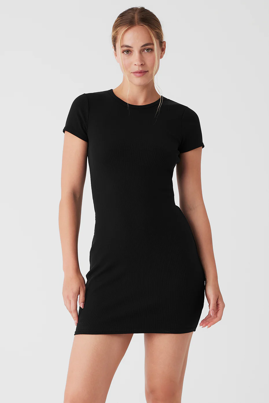 Alo Yoga Goddess Ribbed Short Sleeve Dress - Black Alo Yoga Goddess Ribbed Short Sleeve Dress – Black online