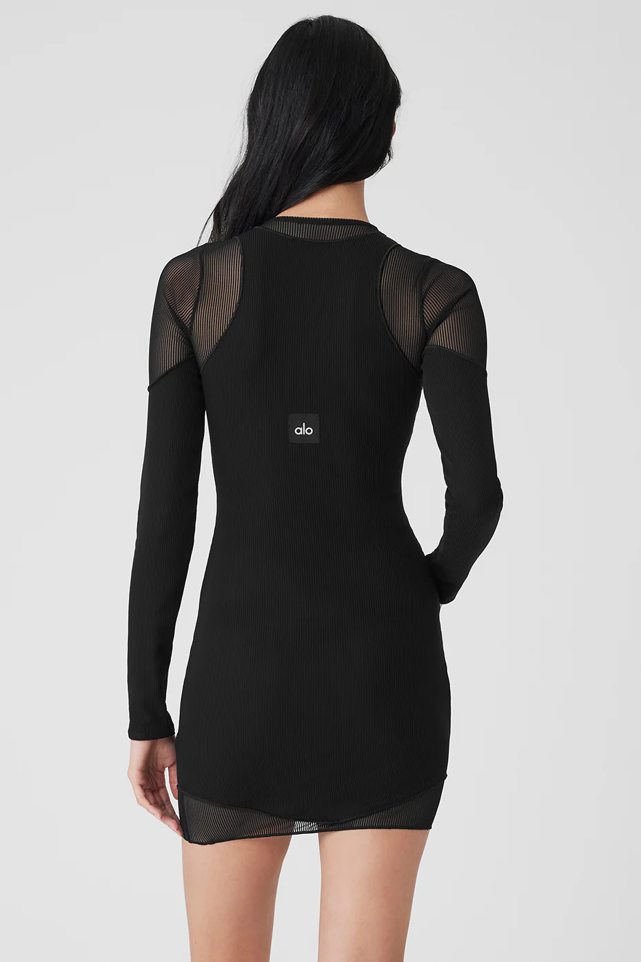 Alo Yoga Striped Mesh Synergy Long Sleeve Dress – Black online