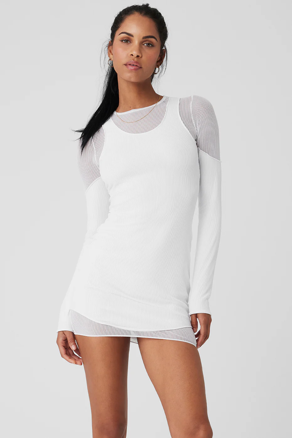 Alo Yoga Striped Mesh Synergy Long Sleeve Dress - White Alo Yoga Striped Mesh Synergy Long Sleeve Dress – White online