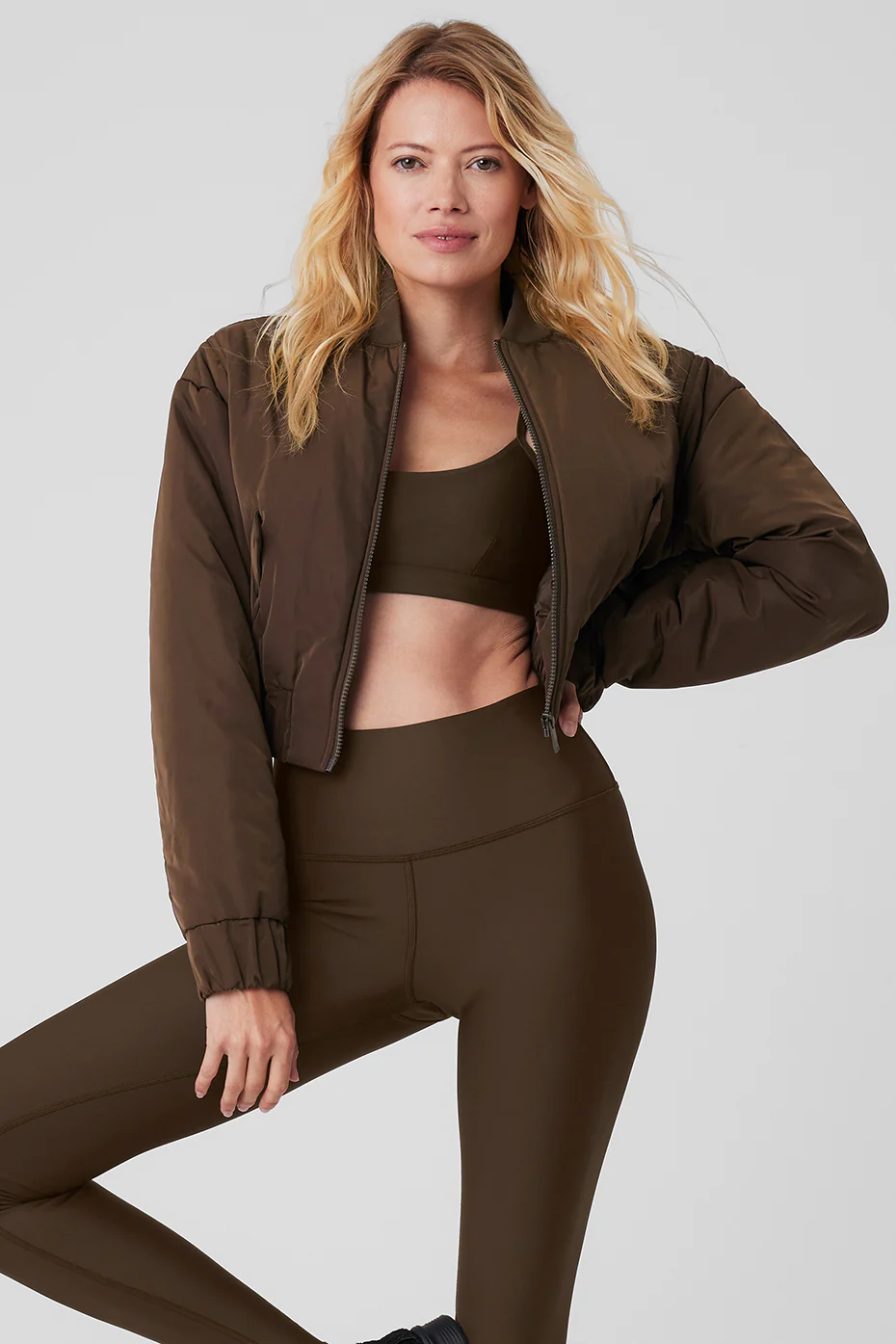 Alo Yoga Cropped Break Line Bomber Jacket – Espresso online