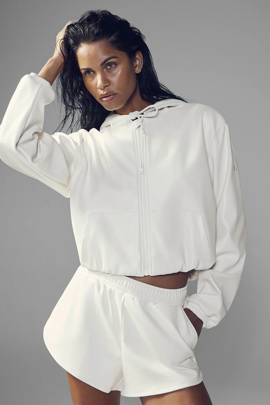 Alo Yoga Faux Leather Power Hour Full Zip Cropped Jacket – Ivory online