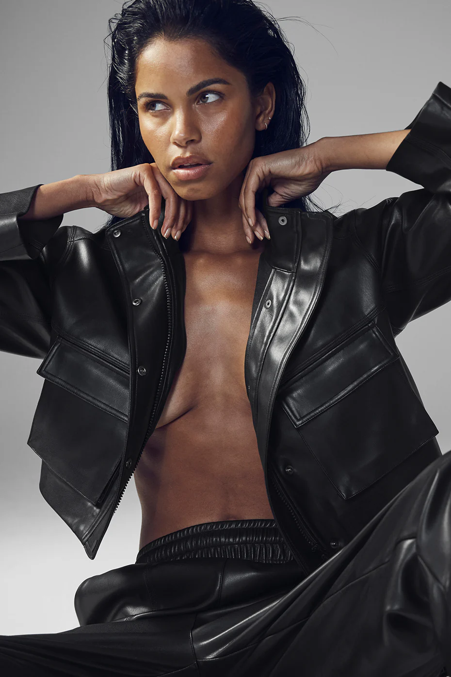 Alo Yoga Faux Leather Power Hour Jacket - Black Alo Yoga Faux Leather Power Hour Jacket – Black online