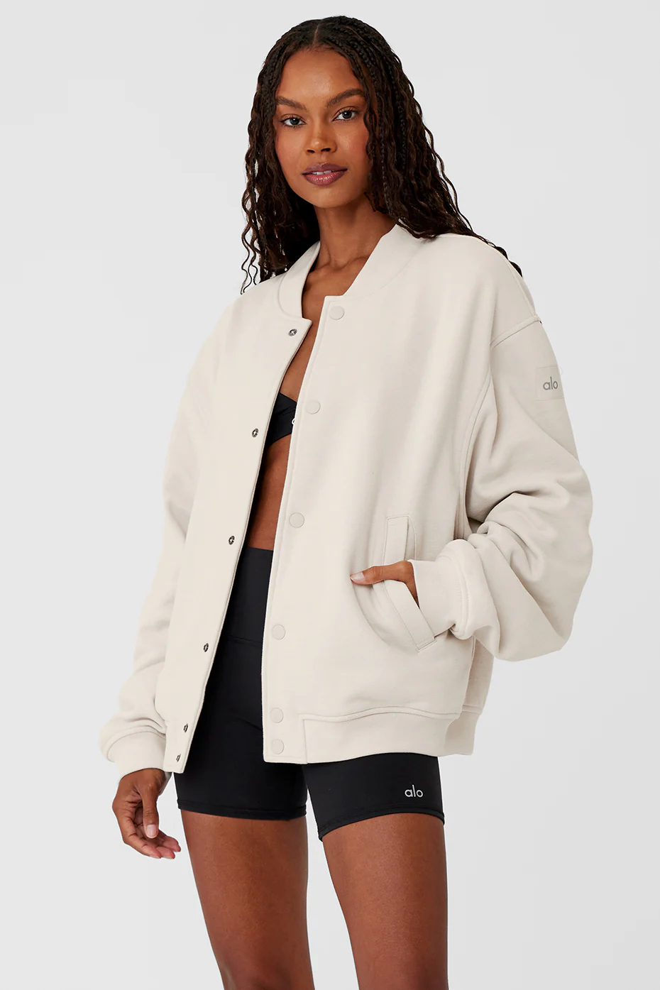 Alo Yoga Renown Varsity Jacket - Bone Alo Yoga Renown Varsity Jacket – Bone online