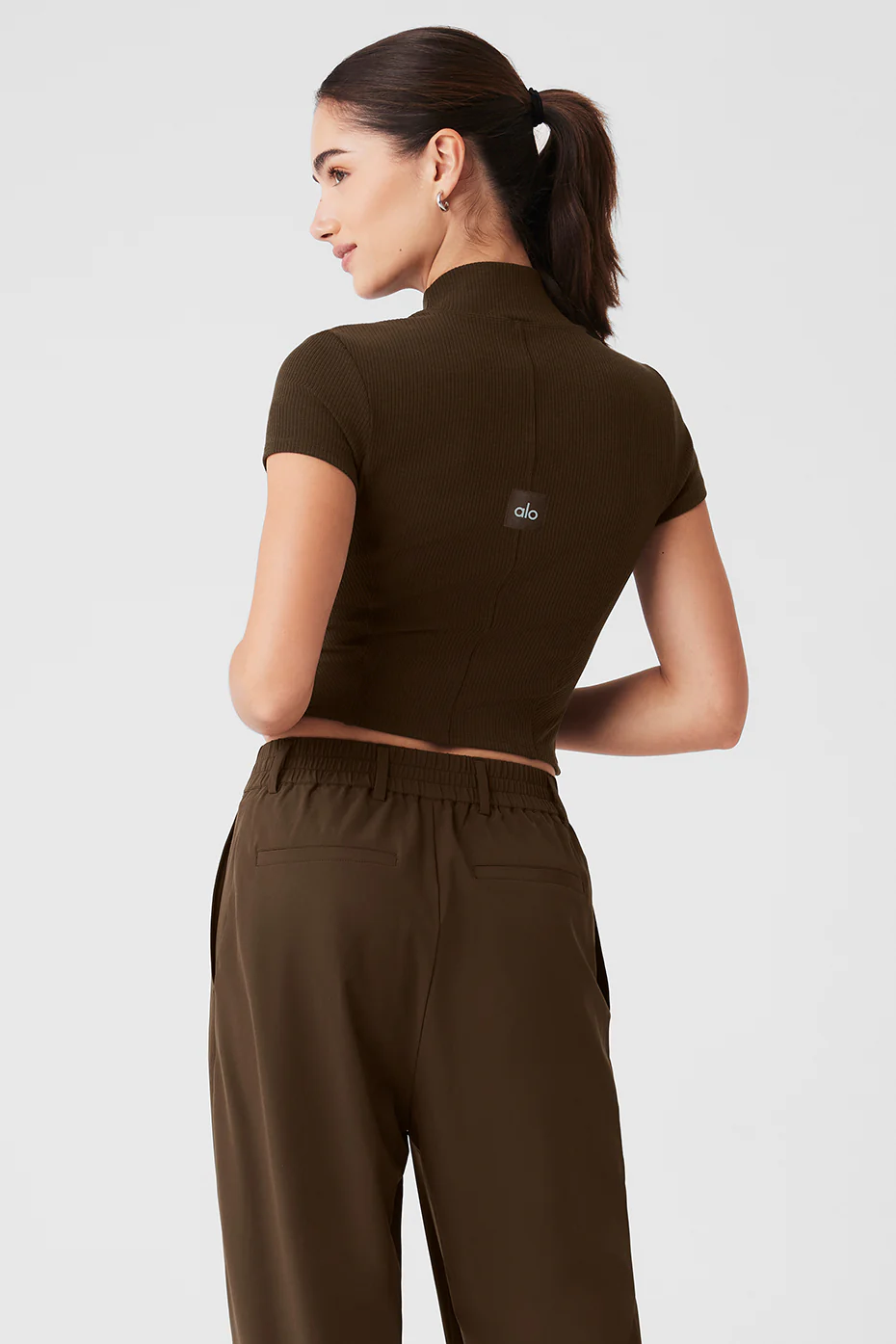Alo Yoga Wellness Rib Mock Neck Polished Short Sleeve – Espresso online