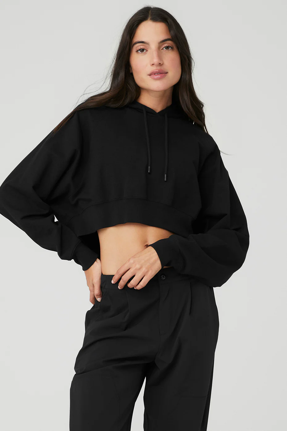 Alo Yoga Cropped Double Take Hoodie - Black Alo Yoga Cropped Double Take Hoodie – Black online