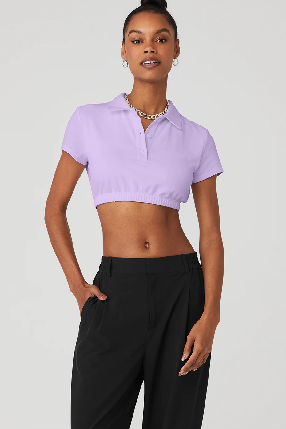 Alo Yoga Cropped Prestige Polo - Violet Skies Alo Yoga Cropped Prestige Polo – Violet Skies online