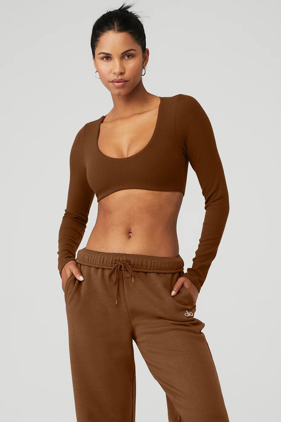 Alo Yoga Ribbed Defined Long Sleeve Bra - Cinnamon Brown Alo Yoga Ribbed Defined Long Sleeve Bra – Cinnamon Brown online