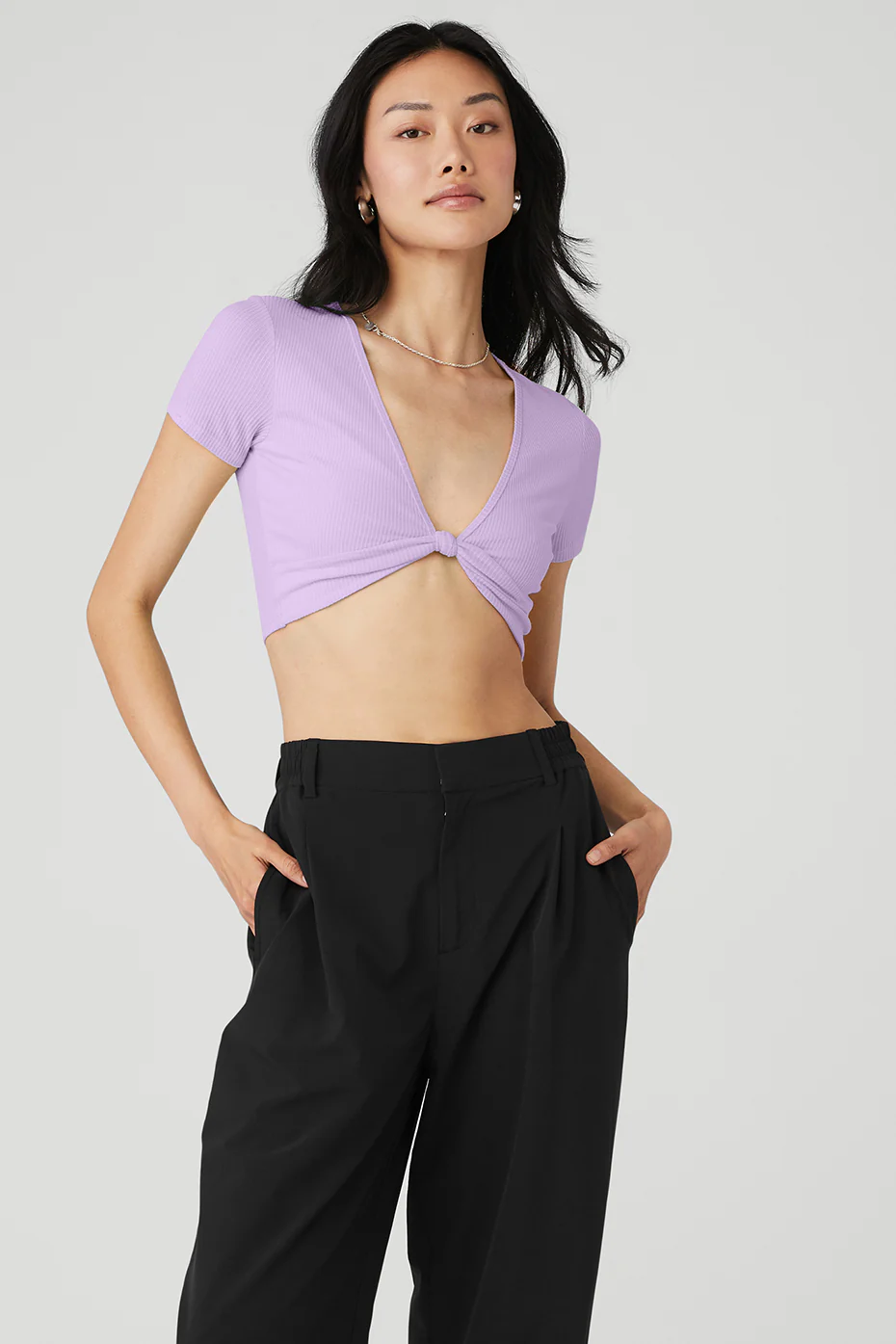 Alo Yoga Ribbed Knotty Short Sleeve – Violet Skies online